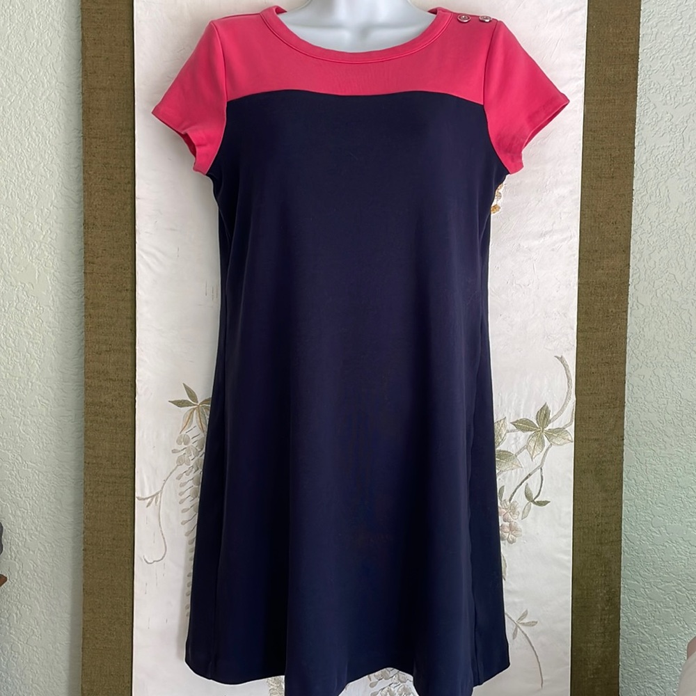 Tee Shirt Dress navy pink Talbots Small Petite